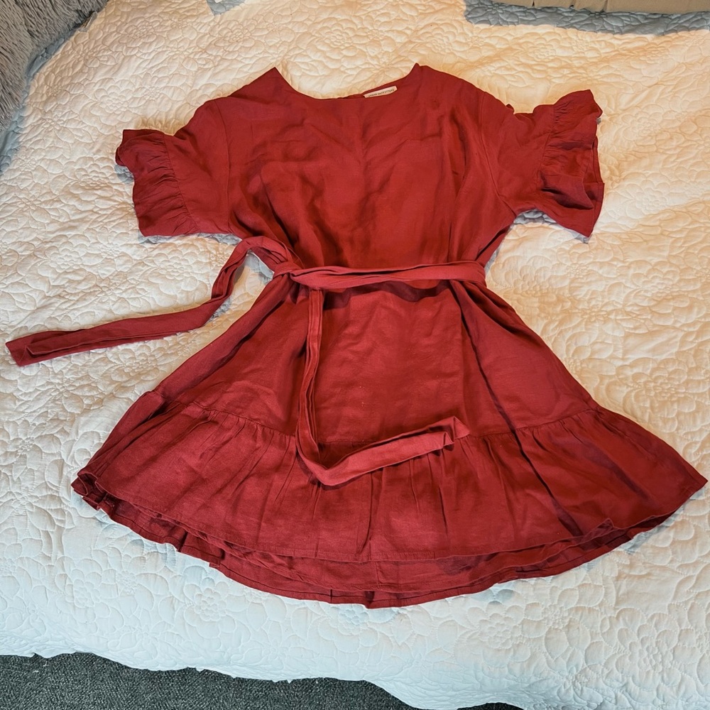 Urban outfitters rust linen tunic belted dress size large